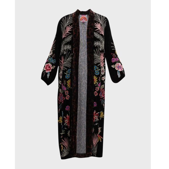 Johnny Was Tiarei Velvet Bishop Sleeve Kimono Coat Floral Embroidery Black New - Picture 7 of 15